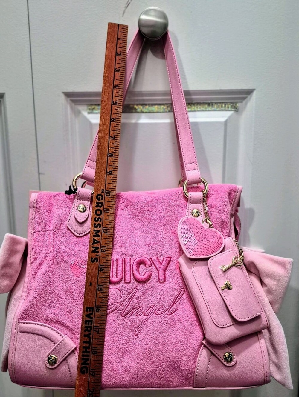 💘*Juicy Angel* Embroidered, Pink Sequins Velour Tote💕 - Picture 5 of 14